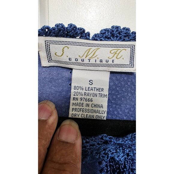 Vintage S.M.H Suede Crochet Lace Button-Front Jacket Long Sleeve Floral Details - Picture 6 of 8